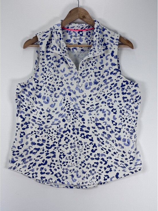 Tops - Tommy Bahama IslandZone Top Womens Large Blue Leopard Sleeveless Polo Zip